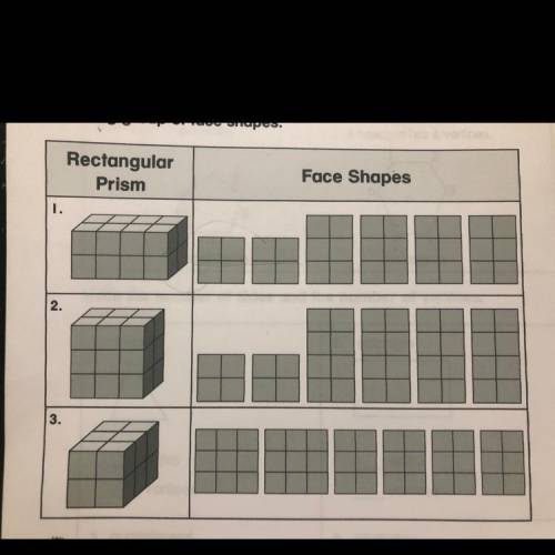 Draw a line from each rectangular prism to its
matching group of face shapes.