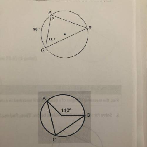 Find the measure of angle P (1st circle) and angle C (2nd circle)!
