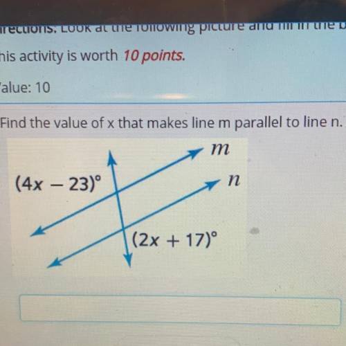 Find the value of x that makes line m parallel to line n.
mn
(4x - 230°
п
(2x + 17)
