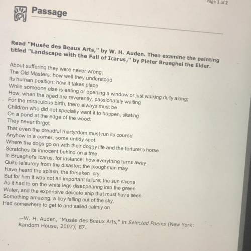 Click to read Musée des Beaux Arts, by W. H. Auden. Then answer the

question
Which line(s) from