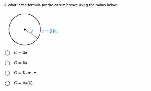 What is the formula for the circumference using the radius below? // ANSWER IF POSSIBLE !!! //