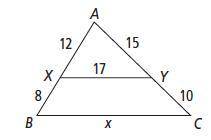 ∆AXY ∼ ∆ABC. What is the value of x? Any help? Select one: a. 10 1/5 b. 28 1/3 c. 11 1/3 d. 19