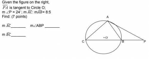 I'm lost, pls help! Given the figure on the right, line PA is tangent to Circle O; m ∠P = 24˚; m AC