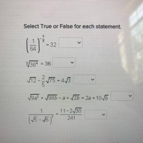 Select true or false for each statement