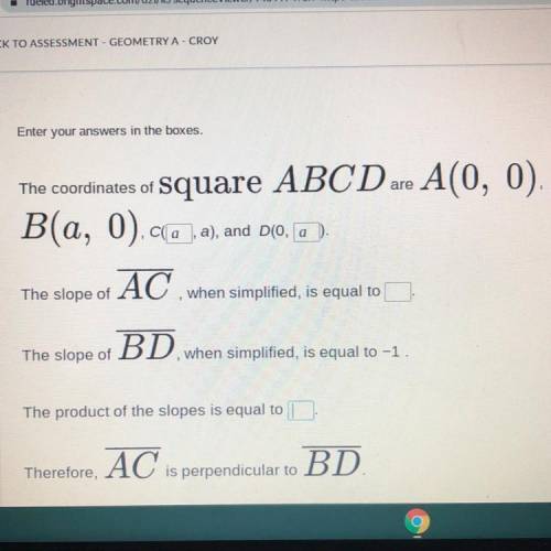 Complete the coordinate proof of the theorem.

Given: ABCD is a square
Prove: The diagonals of ABC