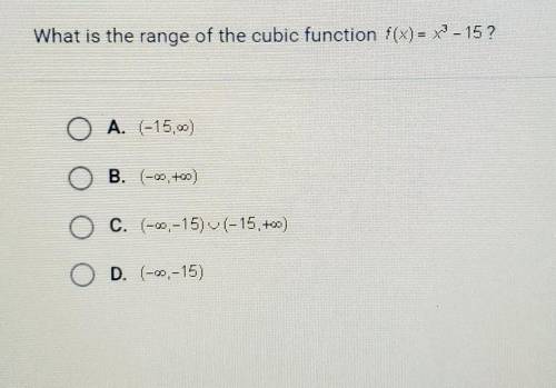 What is the range of the cubic function f(x)=x^3-15
