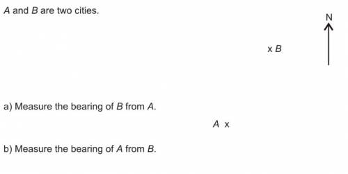 A and B are 2 cities a) measure the bearing of B from A b) Measure the bearing of A from B