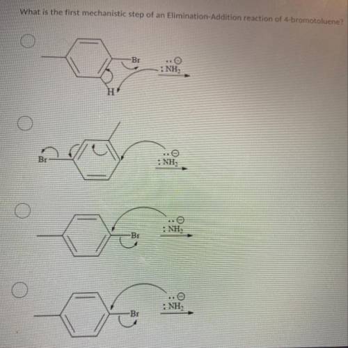 What is the first mechanistic step of an Elimination/ Addition reaction of 4-bromotouluene?