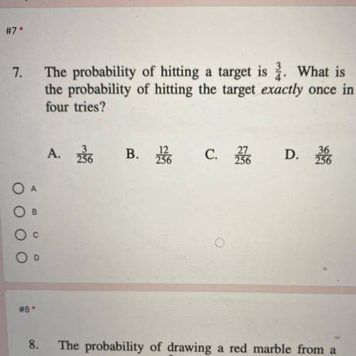The probability of hitting a target is 3/4. What is the probability of hitting the target exactly o