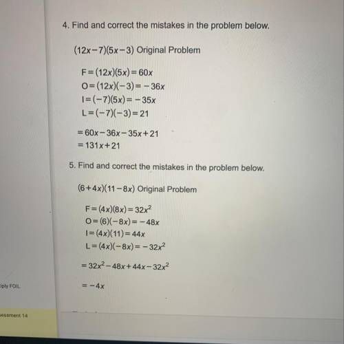 Find and correct the mistakes in the problems down below.