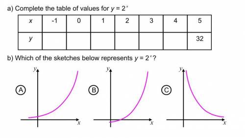 Complete the table of values for y=2^x