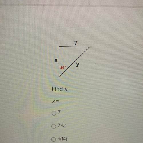 Find x. 
A)7 
B)72 
C)(14)