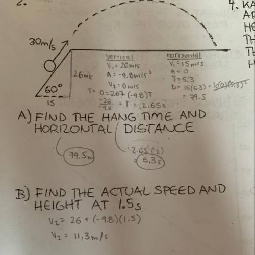 Find the actual speed and height at 1.5s (B)