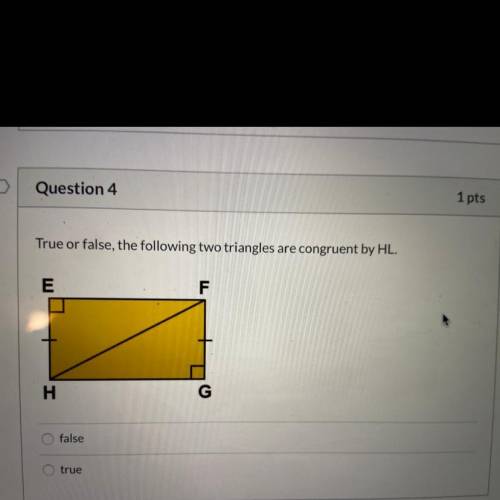 True or false, the following two triangles are congruent by HL

A. True 
B. False 
Please answer t