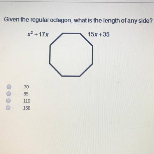 Given the regular octagon, what is the length of any side?