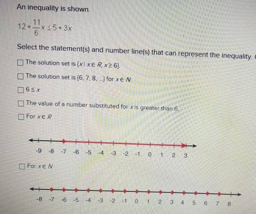 Select the statements and number line that can represent the inequality.