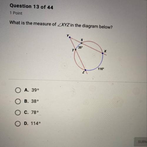 What is the measure of XYZ in the diagram below?