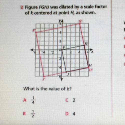 Figure FGHJ was dilated by a scale factor of k centered at point H, as shown. What is the value of