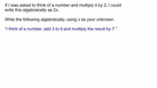 I think of a number, add 3 to it and multiply the result by 7.