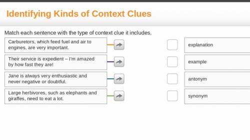 Match each sentence with the type of context clues it includes