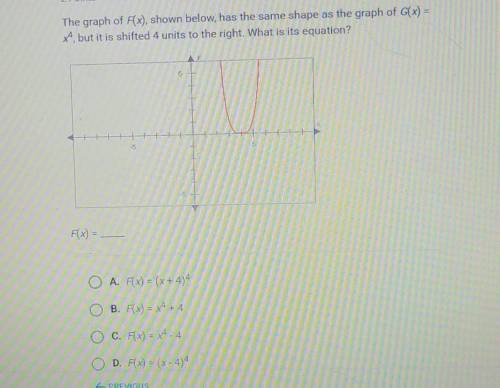 the graph of f (x) shown below has the same shape as the graph of G (x) equals x ^ 4 but it is shif