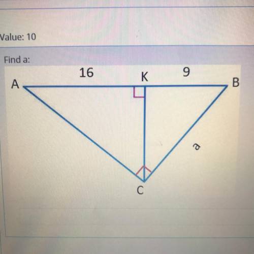 Geometry 
Find a:
Fill in the blank