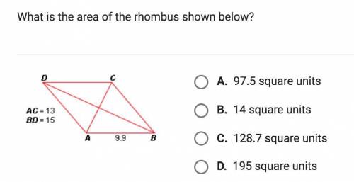 What is the area of the rhombus shown below?