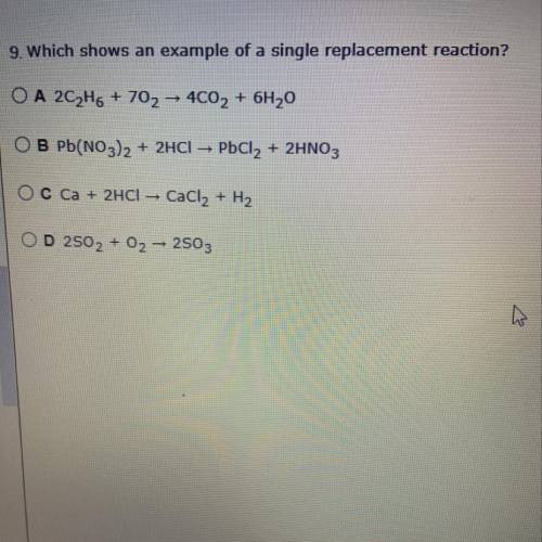 Which shows an example of a single replacement reaction