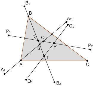 In the diagram, Line (P1,P2) and Line (Q1,Q2) are the perpendicular bisectors of Line AB and Line B