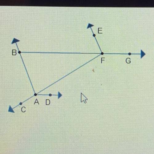 Which represents an exterior angle of a triangle ABF?