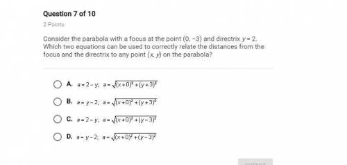 Consider which parabola with a focus at the point (0,-3) and directrix y=2. Which two equations can
