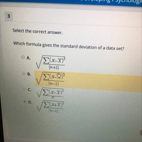 Select the correct answer.
which formula gives the standard deviation of a data set?