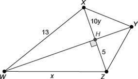 WXYZ is a kite. Solve for x and y. ANSWERS: A) x = 12; y = 2 B) x = 13; y = 10 C) x = 13; y = 1∕2 D
