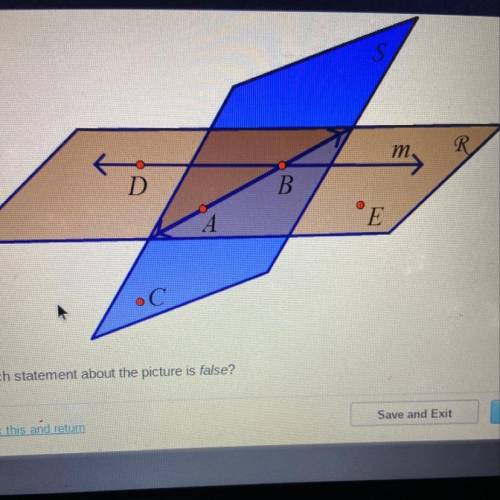 Which statement about the picture is false?

A. Planes R and S intersect at AB
B.Line m contains p