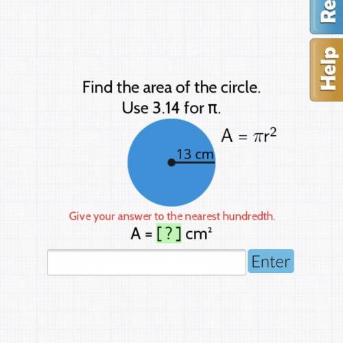 Find the area of the circle use 3.14 for