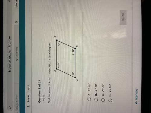 Find the value of x that makes ABCD a parallelogram