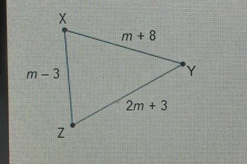 The lenght of the sides of triangle XYZ are written in terms of the value m, where m>6.

Which
