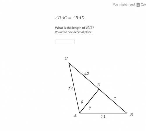 Angle ∠DAC= angle ∠BAD. What is the length of BD? Round to one decimal place.