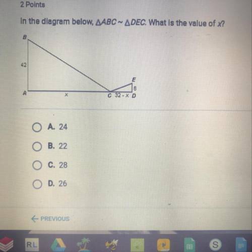 In the diagram below, AABC ~ ADEC. What is the value of x?