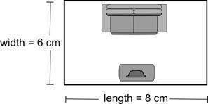 PLEASE HELP!!! A scale drawing of Jerome's living room is shown below: If each 2 cm on the scale dr