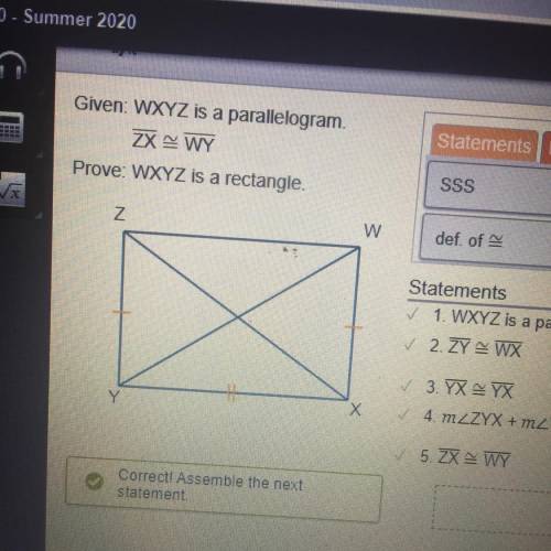 Given: WXYZ is a parallelogram.
ZX WY
Prove: WXYZ is a rectangle