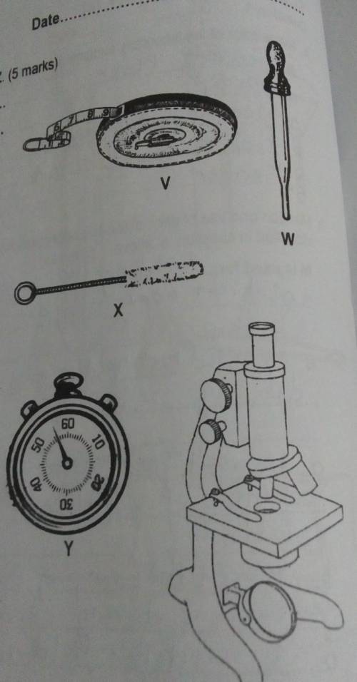 Question 1

a. Name each of the laboratory equipment labelled V to Z. (5 marks)b. Mention one use