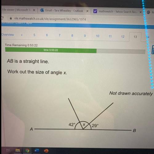AB is a straight line.

Work out the size of angle x.
Not drawn accurately
42°
Х
29°
А
B