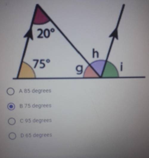 Calculate the size of angle 'i' in the triangle illustrated below.