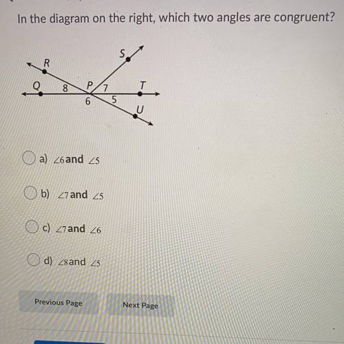 In which diagram on the right which two angles are congruent?