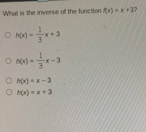 What is the inverse of the function f(x) = x +3?

please answer as quickly as possible thank you