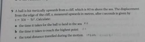 A ball is hit vertically upwards from a cliff, which is 80 m above the sea. The displacement

from