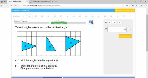 Three triangles are shown on the centimetre grid. Which triangle has the biggest area, and what is