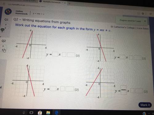 Please help! Work out the equation for each graph in the form y= mx+c!