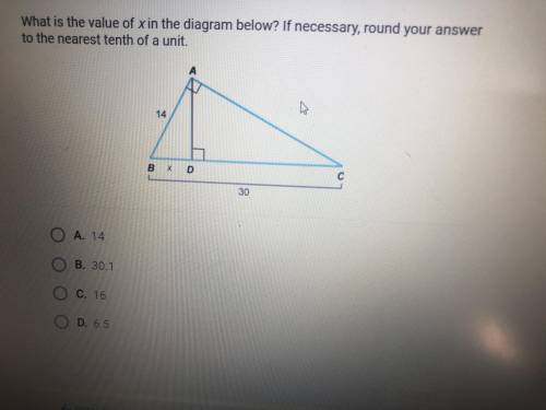 What is the value of x in the diagram below? Id necessary, round your answer to the nearest tenth o